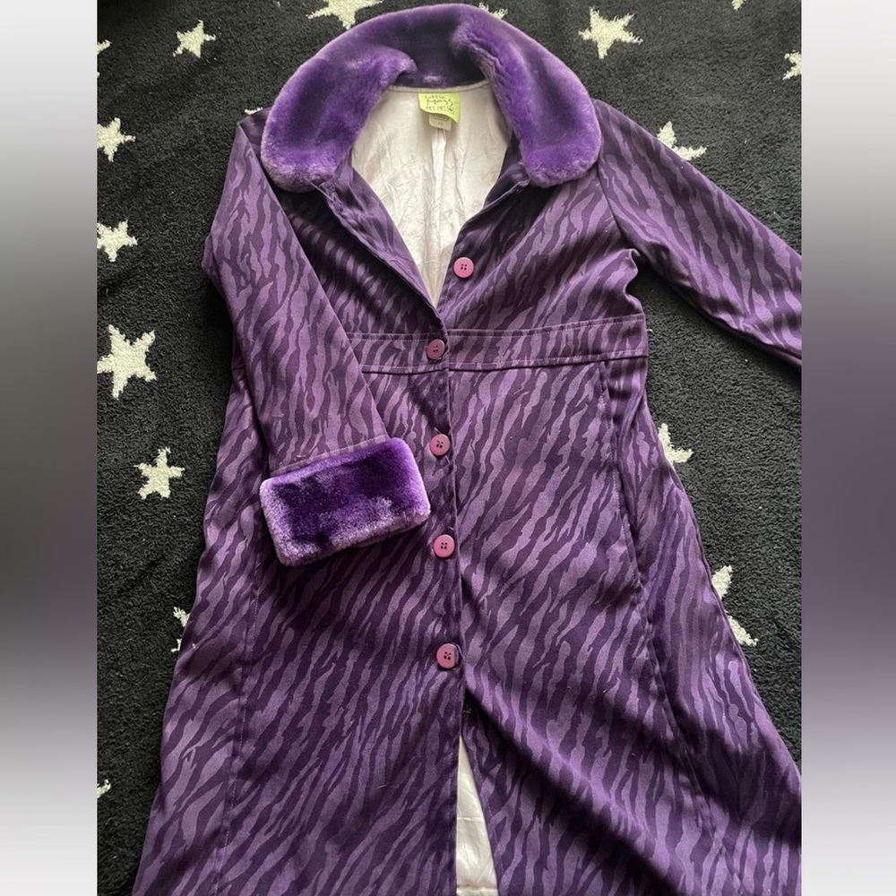 Little Mass Purple Zebra Print Pea Coat with Faux Fur